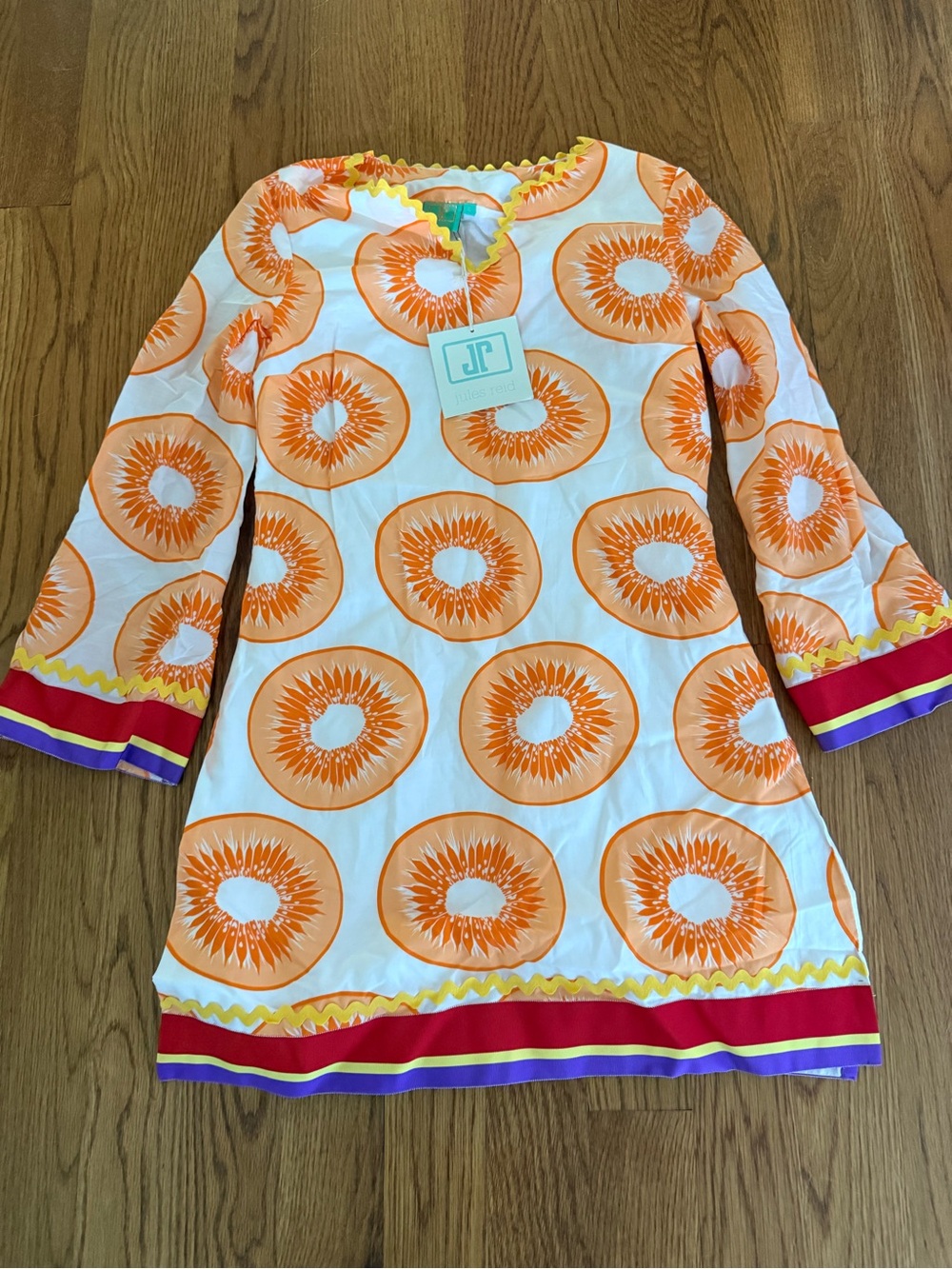 JL White & Orange Printed Tunic with Color-Block Trim